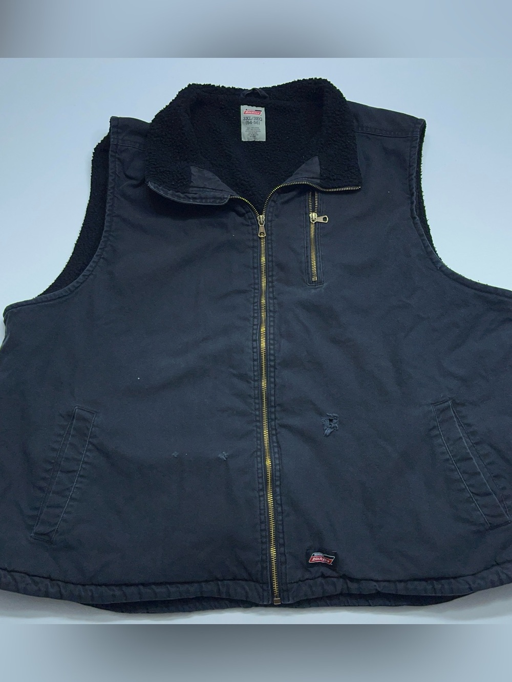 Dickies Sherpa Lined Canvas Vest Mens Size 3XL Black Full Zip Distressed